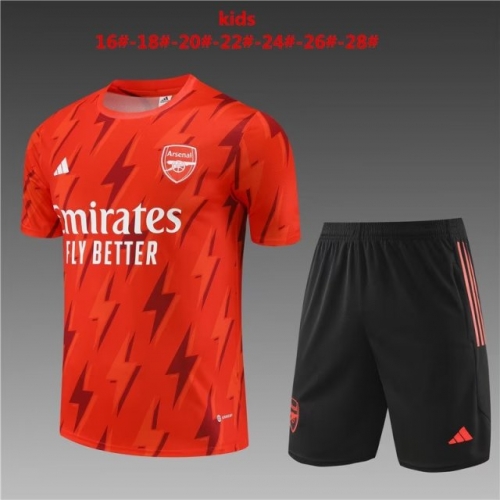 2023/24 Arsenal Red Shorts-Sleeve Kids/Youth Soccer Tracksuit Uniform-801