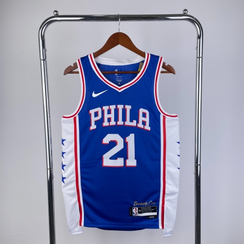 2023 Season NBA Philadelphia 76ers Blue V collar #21 Jersey-311