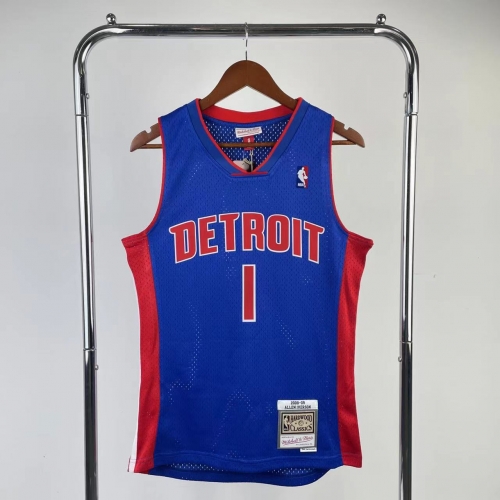 MN Fans Version Hot Press 2008-09 Retro NBA Detroit Pistons Blue #1 Jersey-311