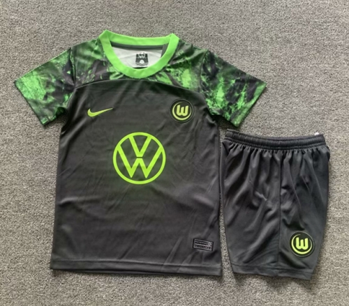 2023/24 VfL Wolfsburg Away Black kIds/Youth Soccer Uniform-GT