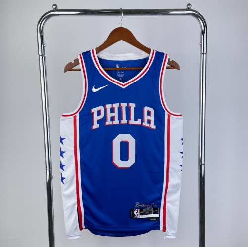 2023 Season NBA Philadelphia 76ers Blue V collar #0 Jersey-311