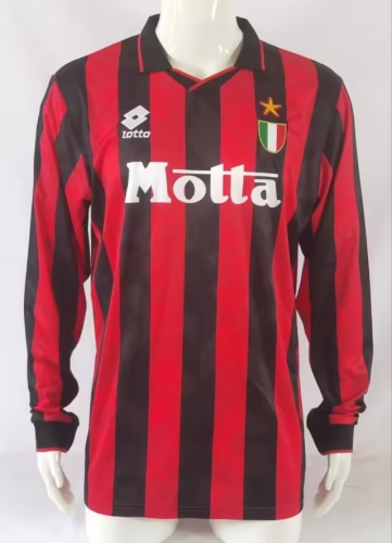 93-94 Retro Version AC Milan Home Red & Black LS Thailand Soccer Jersey AAA-503