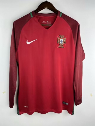 16 Retro Version Portugal Home Red LS Thailand Soccer Jersey AAA-301/811/410