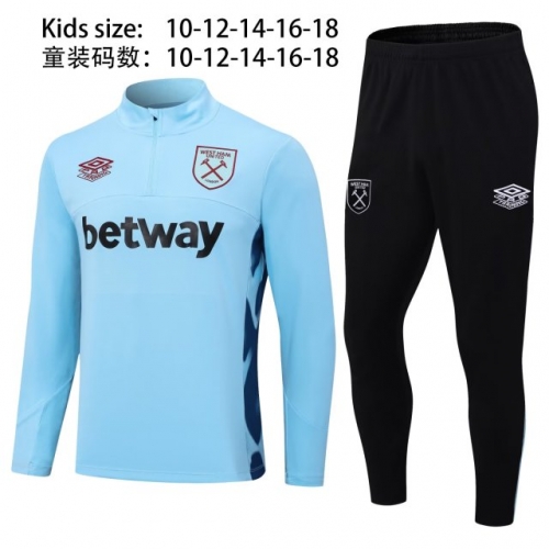 Kids 2023/24 West Ham United Light Blue Kids/Youth Soccer Tracksuit Uniform-411