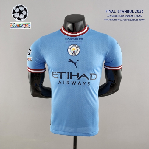 Champions League Player Version 2022/23 Manchester City Home Blue Thailand soccer jersey AAA-703