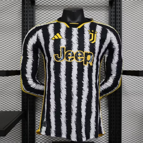 Player Version 2023/24 Juventus Home Black & White LS Thailand LS Soccer Jersey AAA-888/2100
