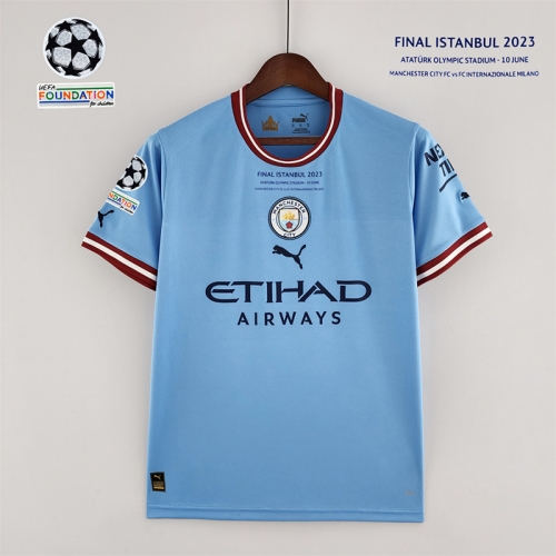 Champions League  2022/23 Manchester City Home Blue Thailand soccer jersey AAA-416