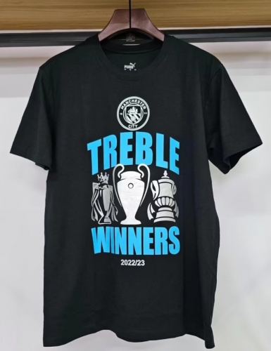 Champions League 2022/23 Manchester City Black Cotton T-Shirts-308