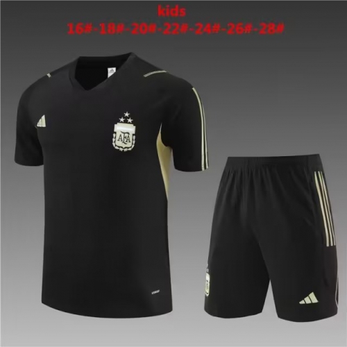 2023/24 Argentina Black Shorts-Sleeve Kids/Youth Tracksuit Unifom-801