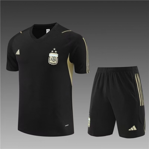 2023/24 Argentina Black Shorts-Sleeve Thailand Soccer Tracksuit Uniform-801