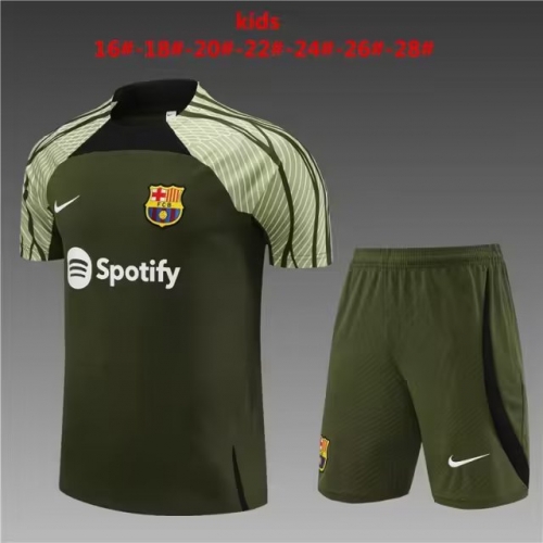 2023/24 Barcelona Green Shorts-Sleeve Kids/Youth Thailand Soccer Tracksuit Uniform-801