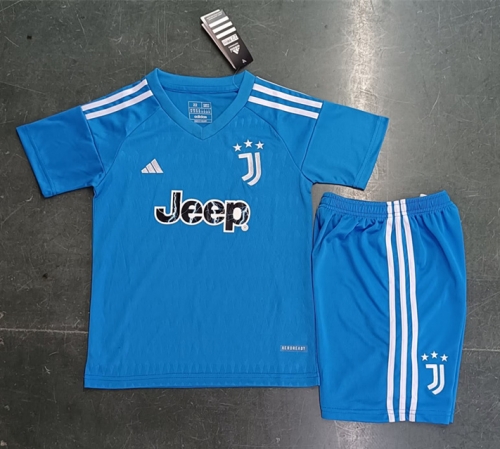 Kids 2023/24 Juventus Goalkepeer Blue Kids/Youth Soccer Uniform-123