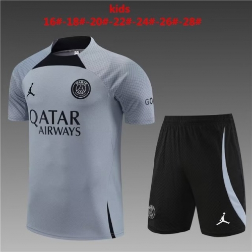 Kids 2023/24 Paris SG Gray Shorts-Sleeve Kids/Youth Thailand Soccer Uniform-801