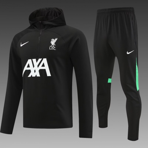 2023/24 Liverpool Black Soccer Tracksuit Uniform With Hat-PO