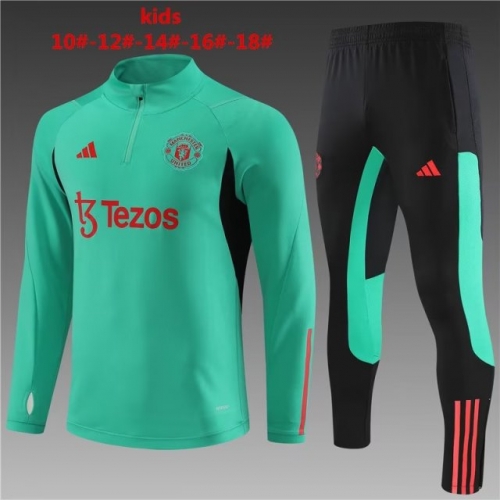 Kids 2023/24 Manchester United Green Kids/Youth Thailand Tracksuit Uniform-801