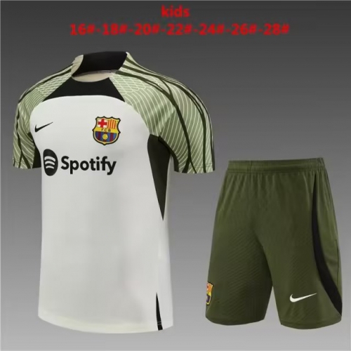 2023/24 Barcelona Light White Shorts-Sleeve Kids/Youth Thailand Soccer Tracksuit Uniform-801