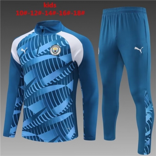 2023/24 Manchester City Cai Blue Youth/Kids Thailand Soccer Tracksuit Uniform-801/815