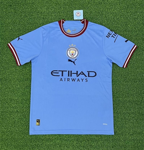 3 Champions 2022/23 Manchester City Home Blue Thailand soccer jersey AAA-320