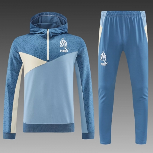 2023/24 Olympique Marseille Blue Thailand Soccer Tracksuit Uniform With Hat-PO
