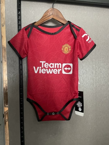 (Size 9-12) 2023/24 Manited United Home Red Baby Soccer Uniform-308