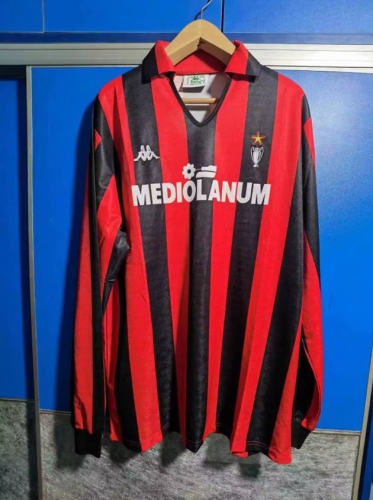 1989-90 Retro Version AC Milan Home Red & Black LS Thailand Soccer Jersey AAA-2011