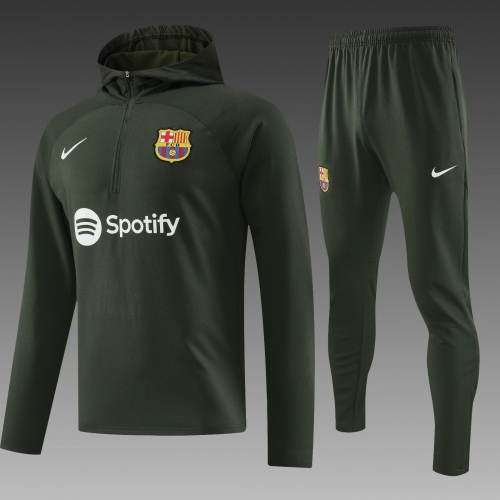 2023/24 Barcelona Arm Green Thailand Tracksuit Uniform With Hat-PO