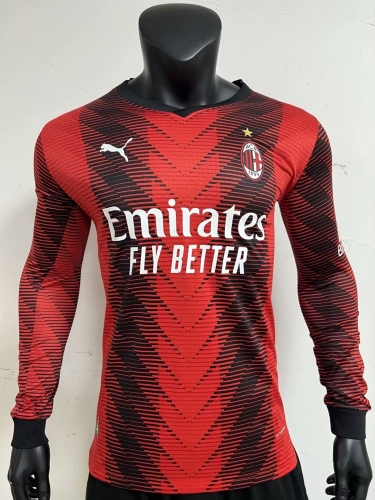 Player Version 2023/24 AC Milan Home Red & Black LS Thailand Soccer Jersey AAA-2100