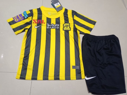 With Adv Kids 2023/24 Al-Ittihad Home Yellow Kids/Youth Soccer Uniform-507/36