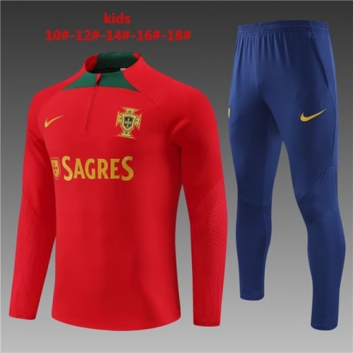 kids Fans 2023/24 Portugal Red Youth/Kids Thailand Soccer Tracksuit Uniform-801