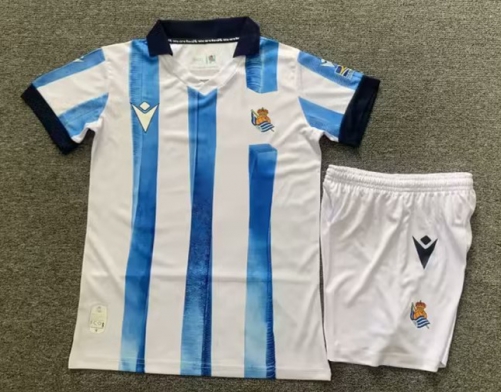 Kids 2023/24 Real Sociedad Home Blue & White Kids/Youth Soccer Uniform-GT