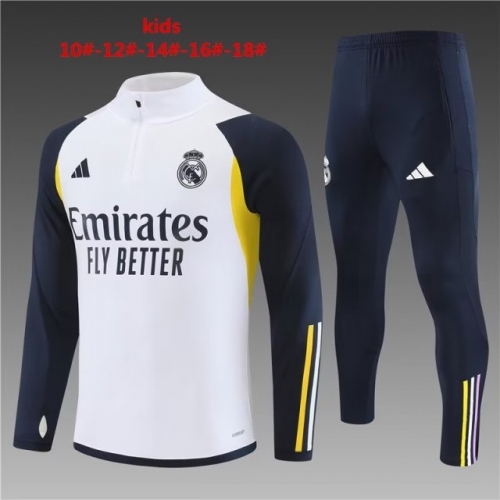 2023/24 Real Madrid White Kids/Youth Soccer Tracksuit Uniform-801/411