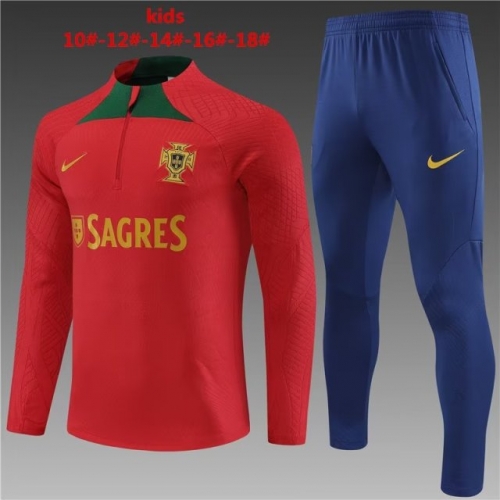 kids 2023/24 Portugal Red Youth/Kids Thailand Soccer Tracksuit Uniform-801