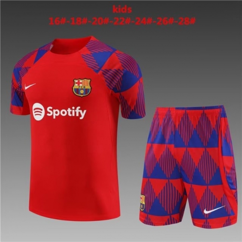 2023/24 Barcelona Red Shorts-Sleeve Kids/Youth Thailand Soccer Tracksuit Uniform-801