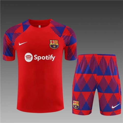 2023/24 Barcelona Red Shorts-Sleeve Thailand Soccer Tracksuit Uniform-801