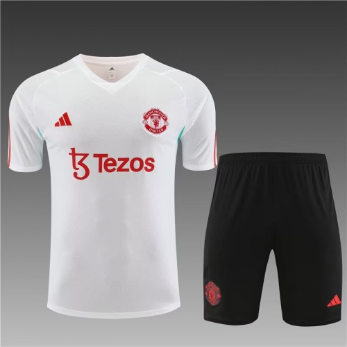 2023/24 Manchester United White Shorts-Sleeve Thailand Tracksuit Uniform-801