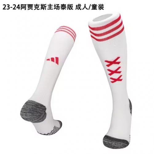 Adult & Kids 2023/24 Ajax Home WhiteThailand Soccer Socks