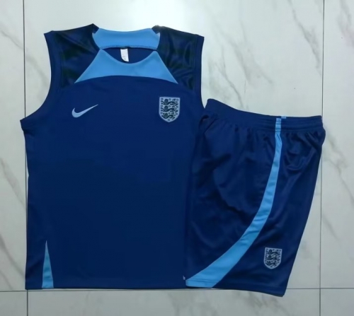 2023/24 England Blue Shorts-Sleeve Thailand Soccer Tracksuit Uniform-815