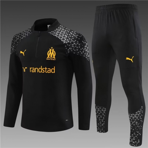 2023/24 Olympique Marseille Black Thailand Soccer Tracksuit Uniform-801/815
