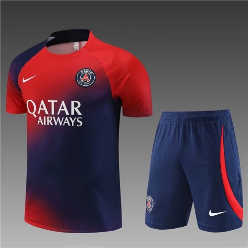 2023/24 Paris SG Red & Blue Shorts-Sleeve Thailand Soccer Uniform-801