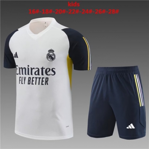 2023/24 Real Madrid Home Shorts-Sleeve Kids/Youth Soccer Tracksuit Uniform-801