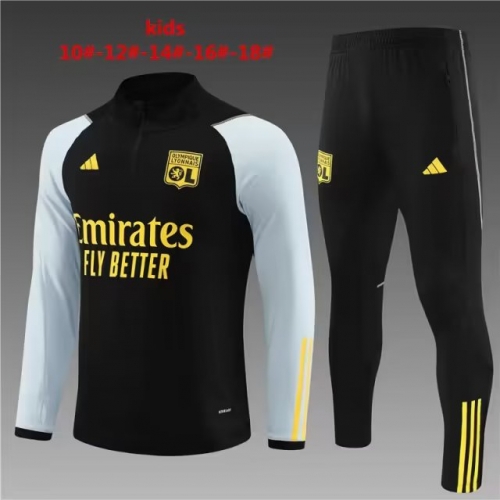 Kids 2023/24 Olympique Lyonnais Black Thailand Youth/Kids Soccer Tracksuit Uniform-801