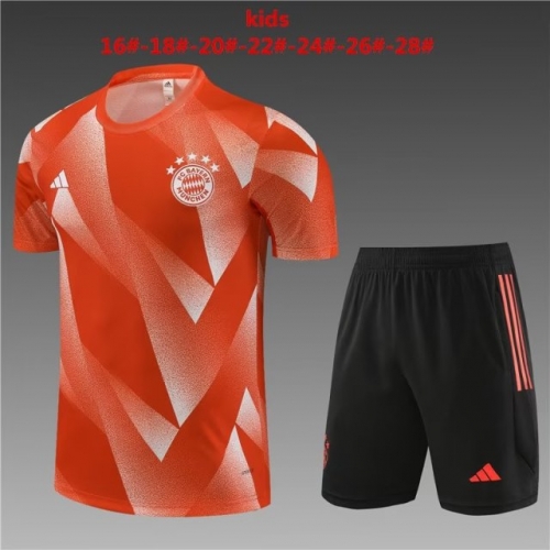 2023/24 Bayern München Orange Shorts-Sleeve Kids/Youth Soccer Tracksuit Uniform-801