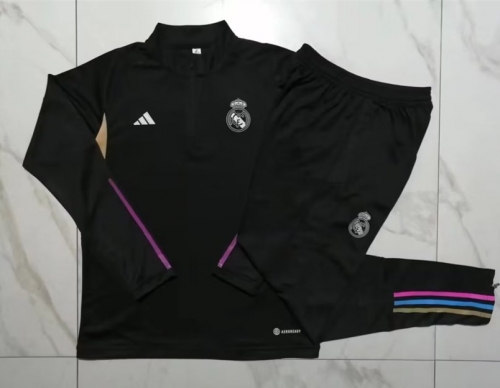 2023/24 Real Madrid Black Thailand Soccer Tracksuit Uniform-815