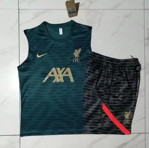 2023/24 Liverpool Dark Green Shorts-Sleeve Soccer Tracksuit Uniform-815