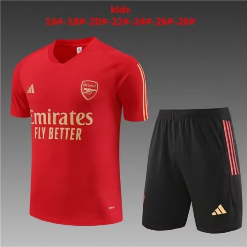 2023/24 Arsenal Red Shorts-Sleeve Kids/Youth Soccer Tracksuit Uniform-801