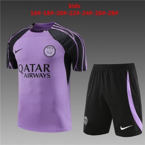 2023/24 Paris SG Purple Shorts-Sleeve Kids/Youth Thailand Soccer Tracksuit Uniform-801