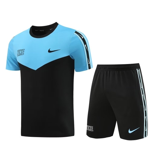 #ND03 Nike Black & Blue Shorts-Sleeve Tracksuit Uniform-LH