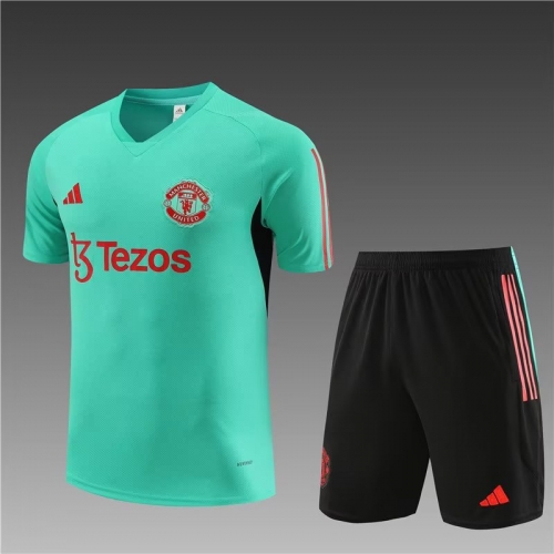 2023/24 Manchester United Green Shorts-Sleeve Thailand Tracksuit Uniform-801