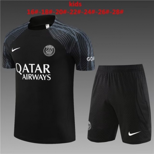 2023/24 Paris SG Black Shorts-Sleeve Thailand Soccer Tracksuit Uniform-801