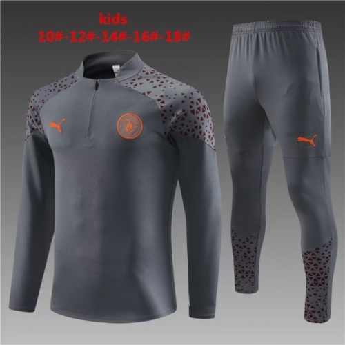 2023/24 Manchester City Dark Gray Youth/Kids Thailand Soccer Tracksuit Uniform-801